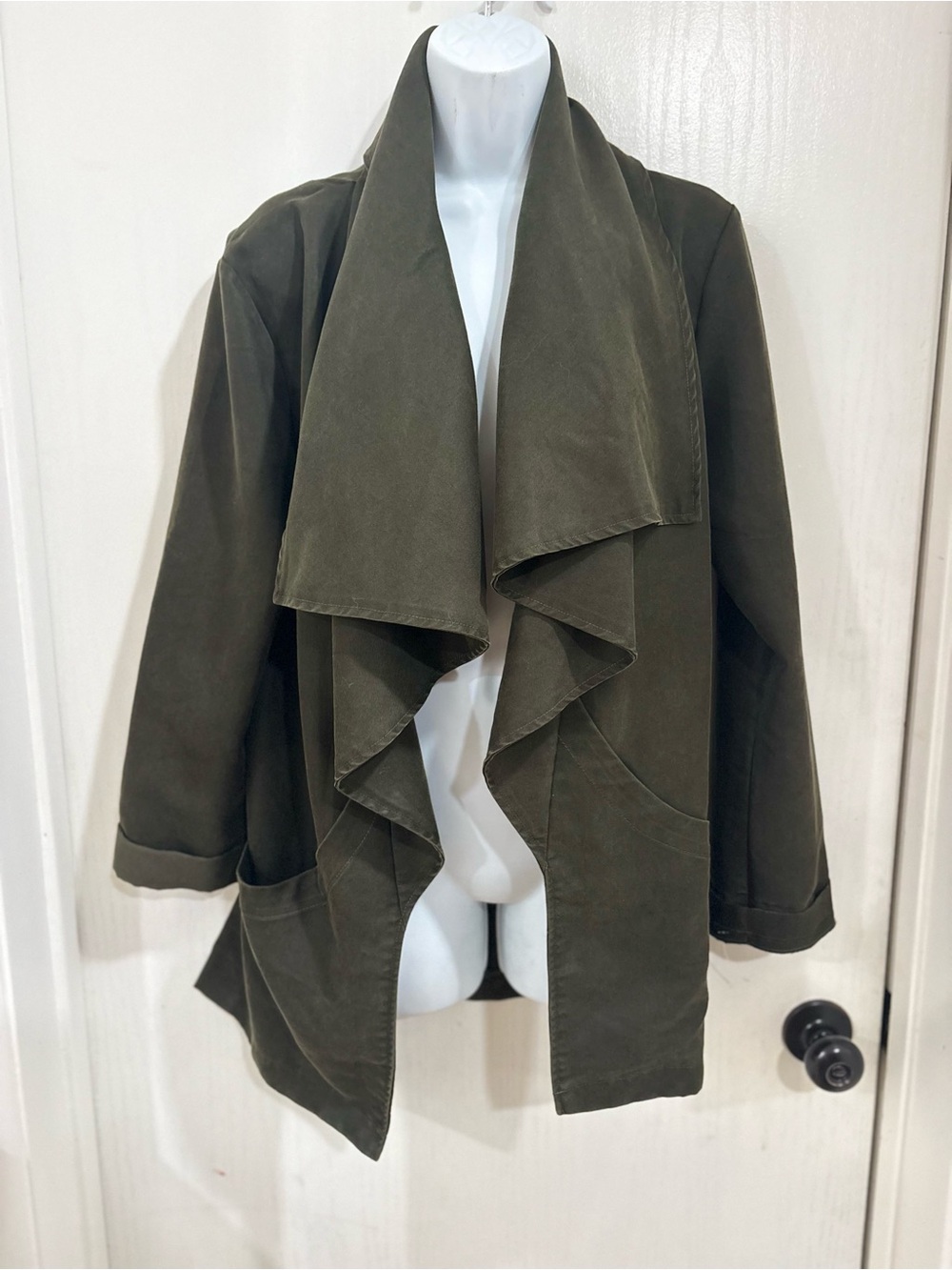 Olive Green lightweight casual Draped Open-Front Women's Jacket
